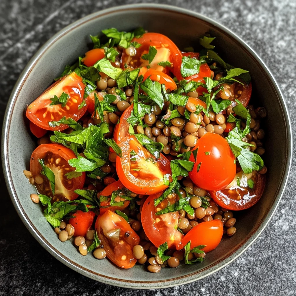 Salade tiède de lentilles vertes aux tomates