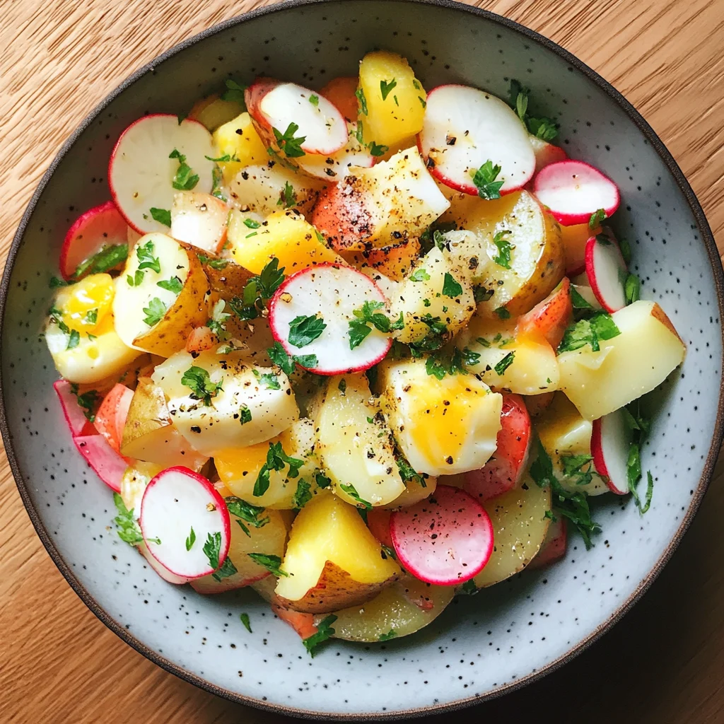 Salade fraîche de pommes de terre, œufs et radis