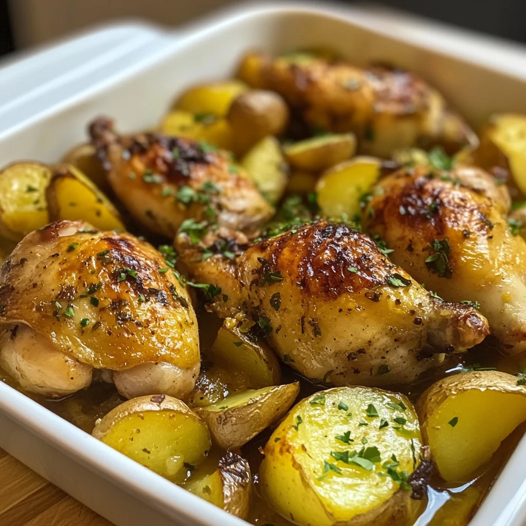 Poulet rôti au four & pommes de terre fondantes