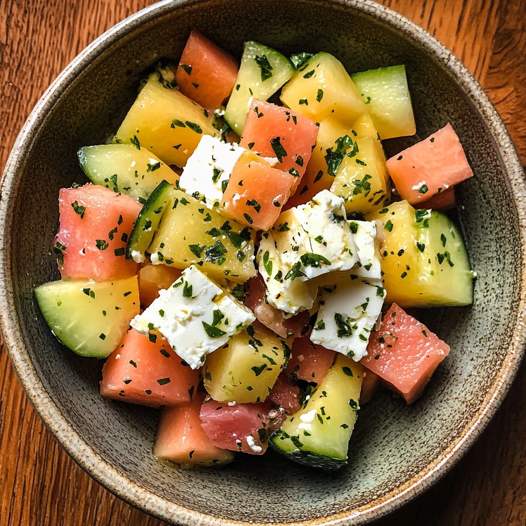 Salade fraîche au melon, feta et jambon cru