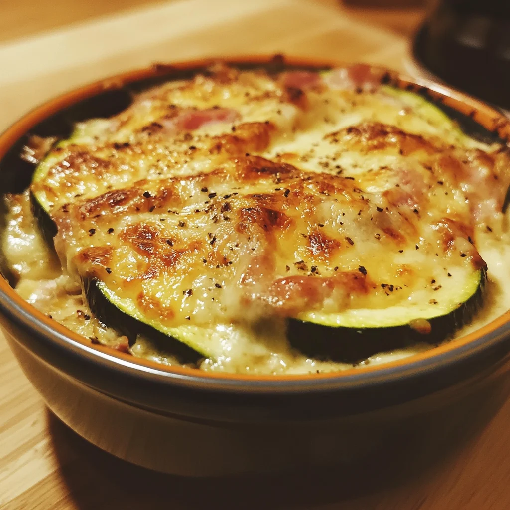 Gratin fondant de courgettes au jambon cru et Comté