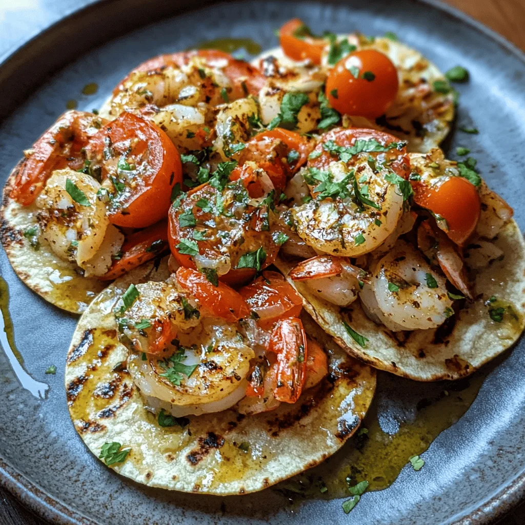 Tostadas crevettes et tomates grillées